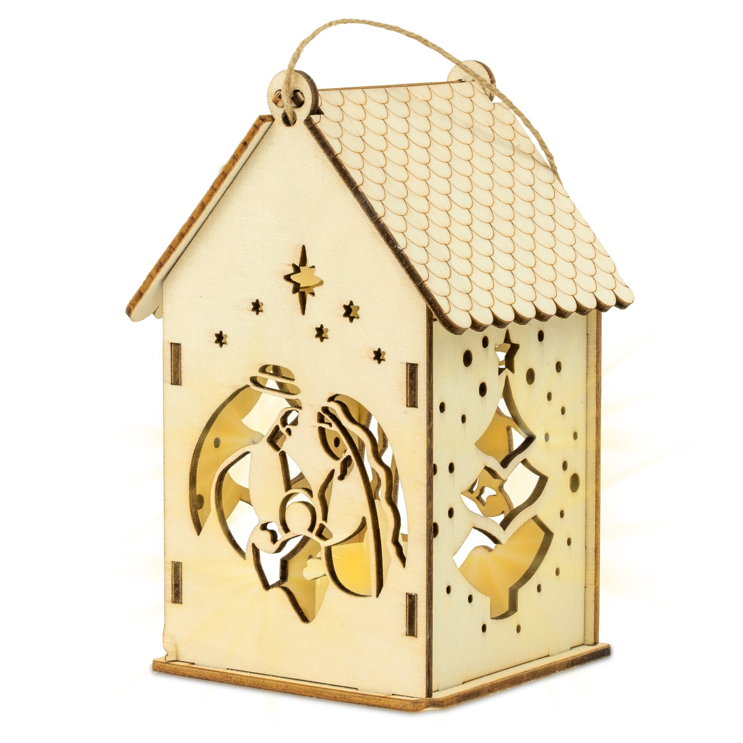 Świąteczny Domek drewniany, lampion LED