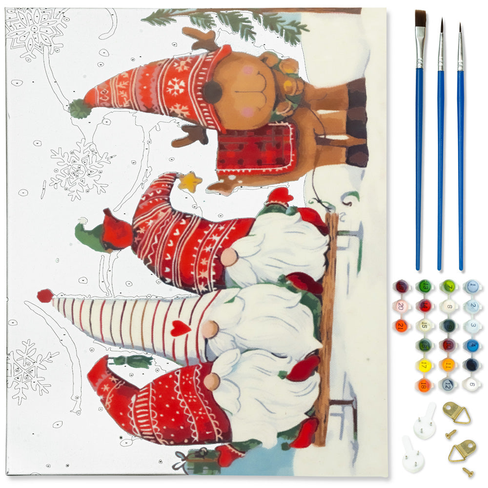 Painting by numbers "Christmas elves" 40x50 cm + Frame, CHRISTMAS PAINTINGS