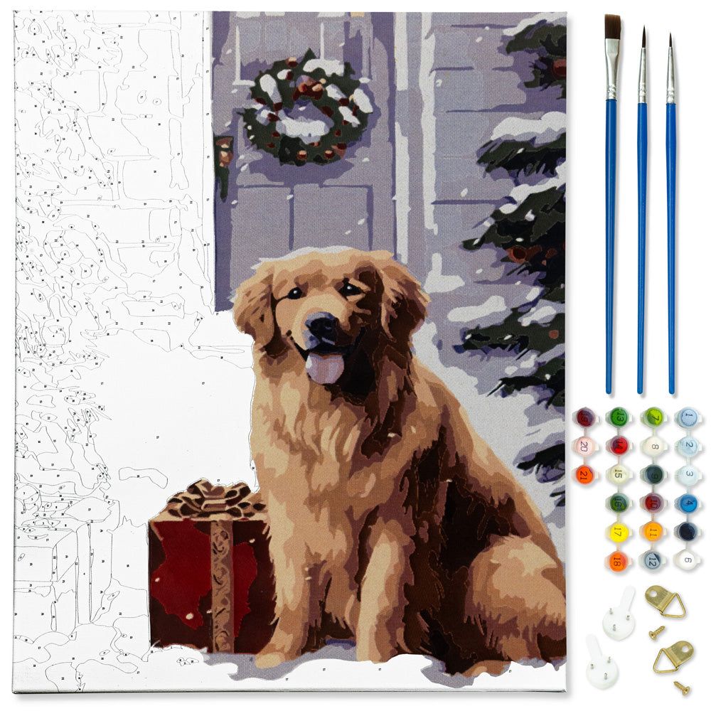 Painting by numbers "Christmas Dog" 40x50 cm + Frame, CHRISTMAS PAINTINGS