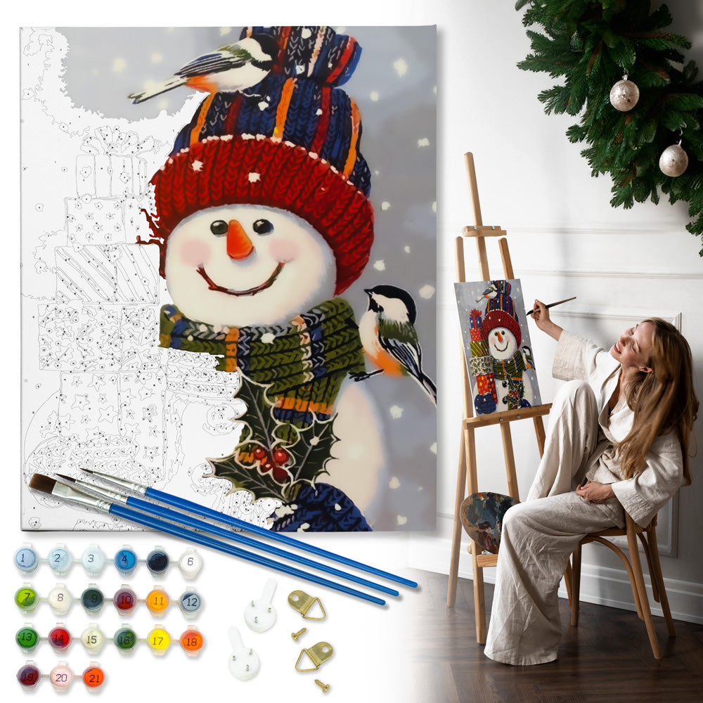 Painting by numbers "Winter snowman" 40x50 cm + Frame, CHRISTMAS PAINTINGS