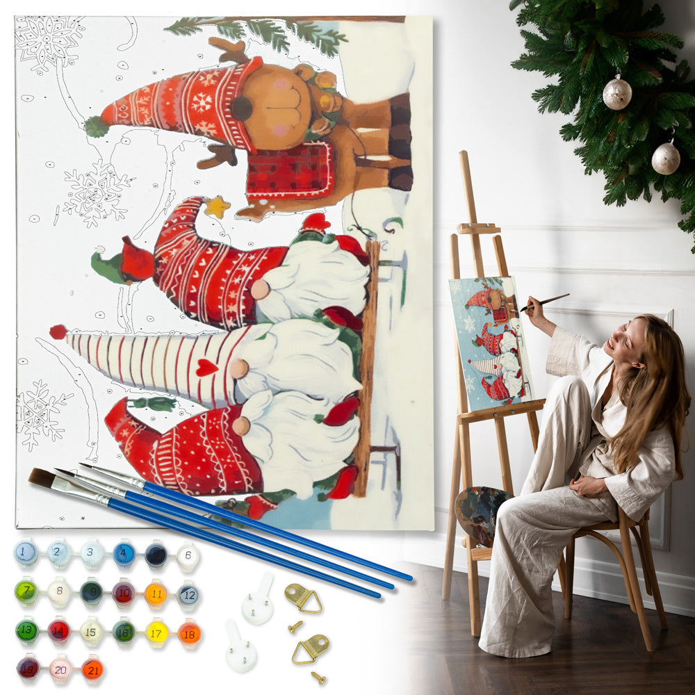 Painting by numbers "Christmas elves" 40x50 cm + Frame, CHRISTMAS PAINTINGS