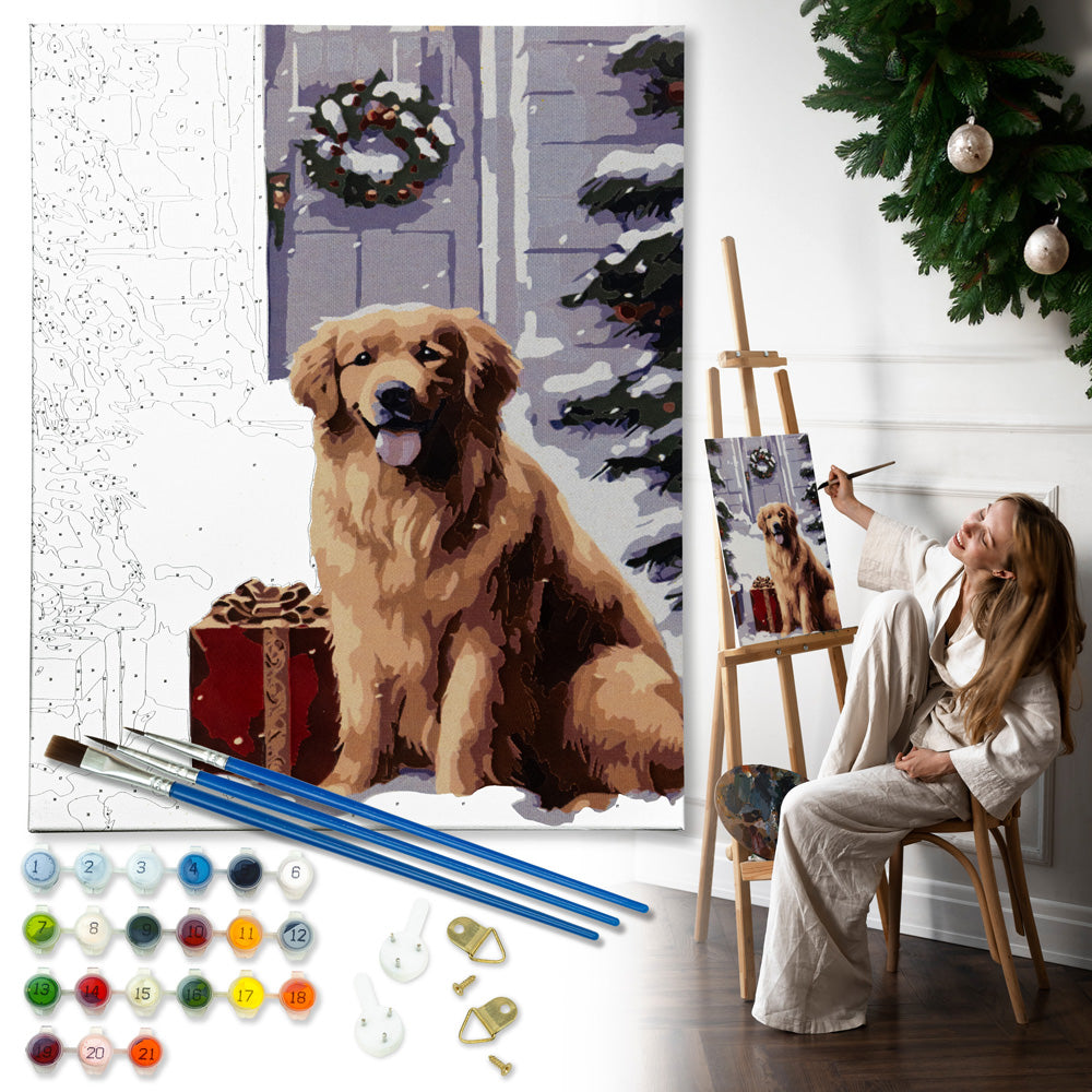 Painting by numbers "Christmas Dog" 40x50 cm + Frame, CHRISTMAS PAINTINGS