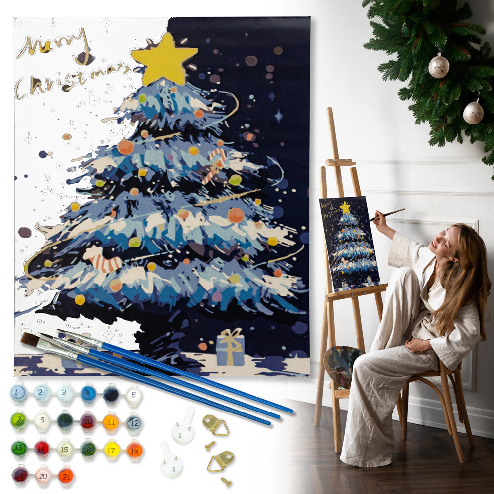 Painting by numbers "Christmas tree" 40x50 cm + Frame, CHRISTMAS PAINTINGS