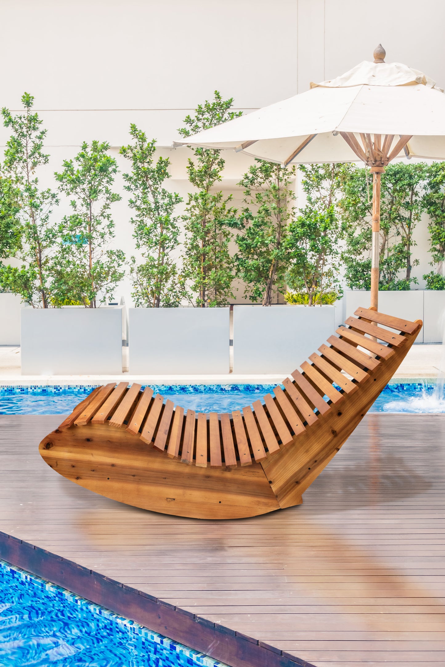 Wooden rocking lounger for the sauna