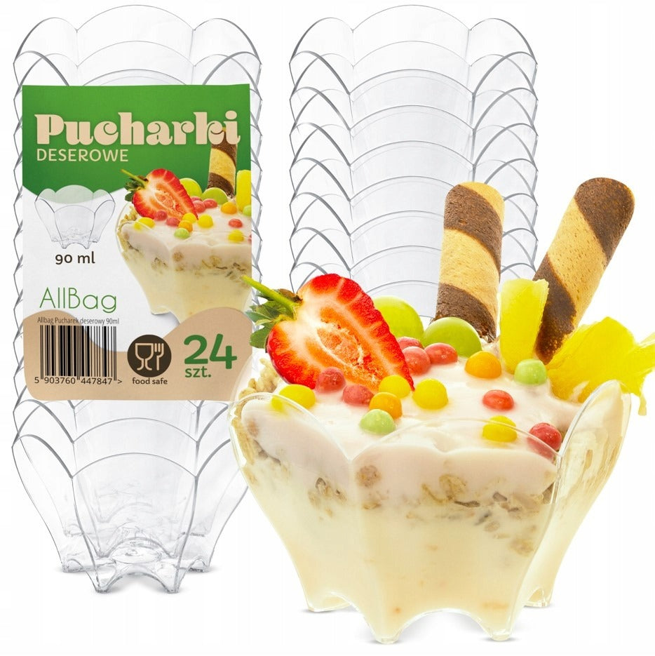 Pucharki plastikowe do przekąsek, deserów 90ml wielorazowe 24 szt.