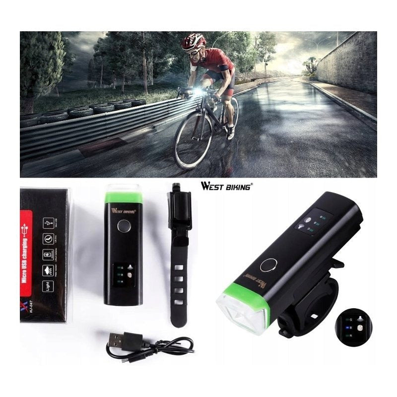 350 lm USB bike light - front lamp with twilight sensor - set with remote control