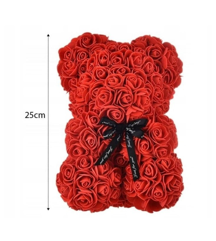 Ozdoba, czerwony miś z róż 25cm