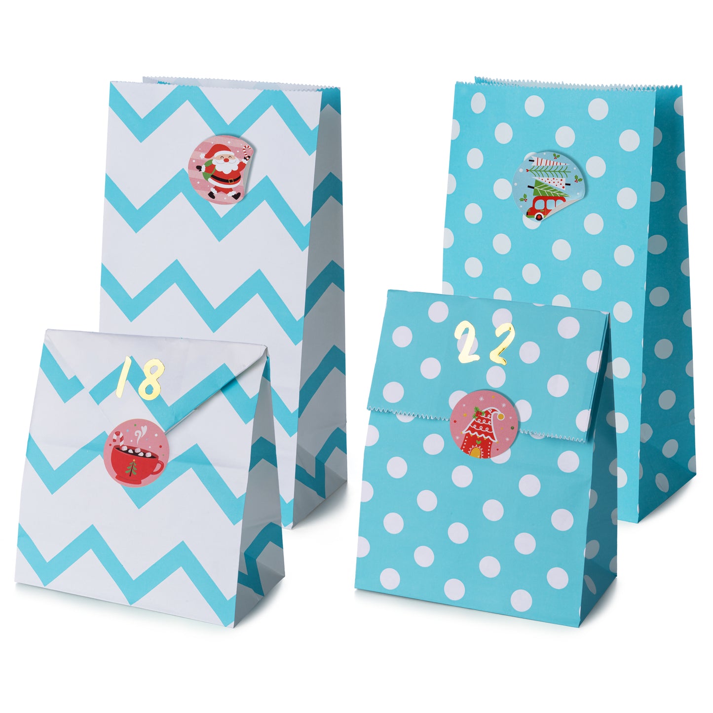 Christmas Advent Calendar, Gift Bags - Blue
