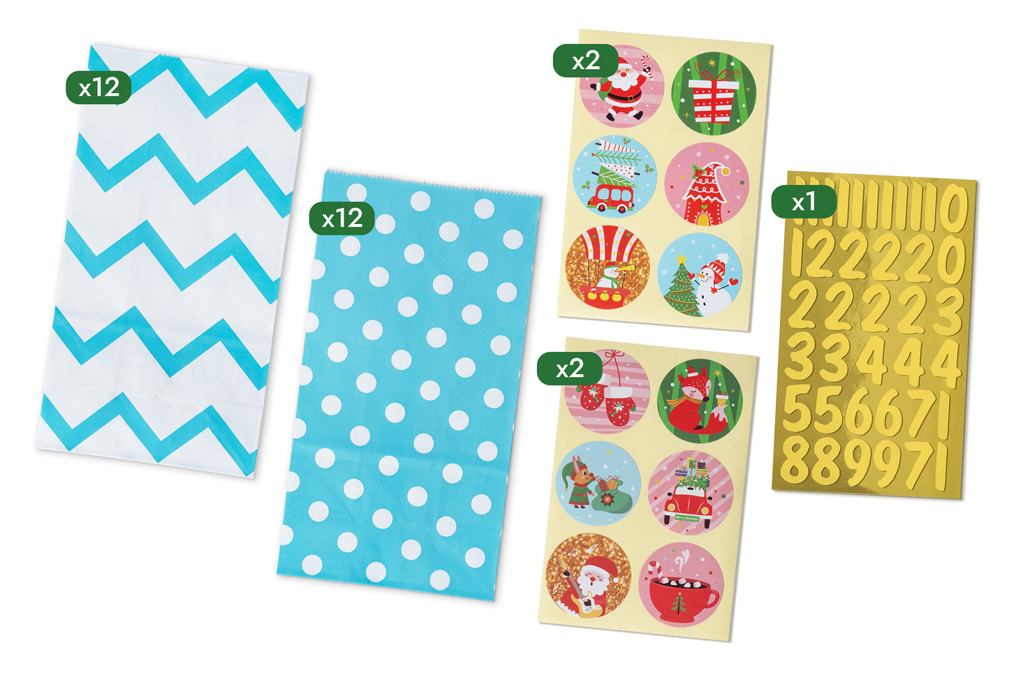 Christmas Advent Calendar, Gift Bags - Blue
