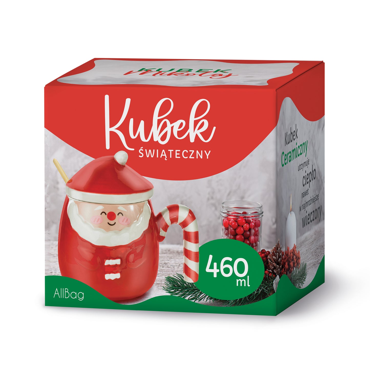 Kubek świąteczny z motywem "Mikołaj" z pokrywką 400ml