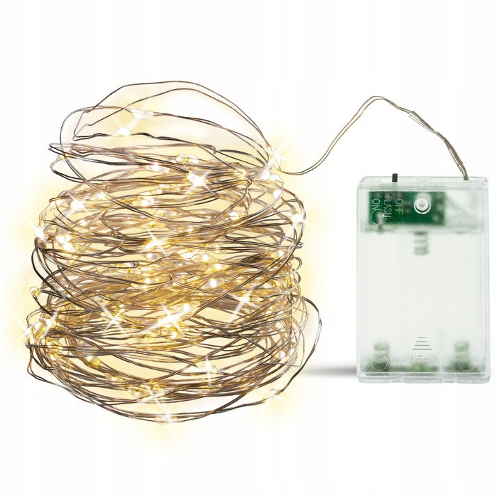 Battery-powered wire lights, warm white