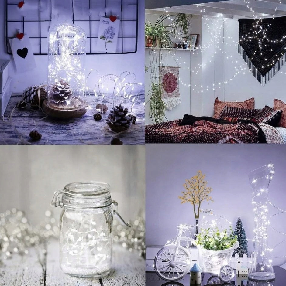 Battery-powered wire lights, cool white