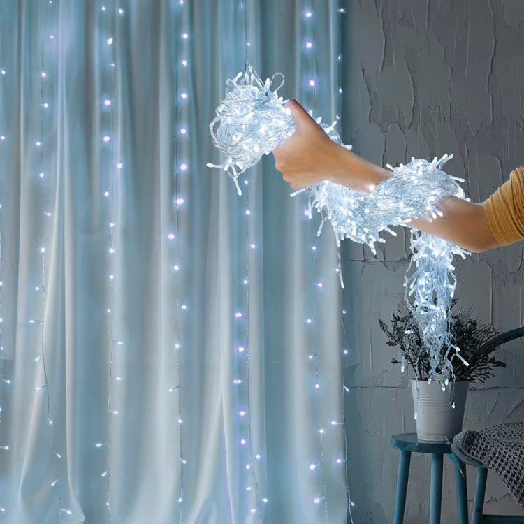 Duża kurtyna świetlna 300 LED girlanda zimny biały 12m