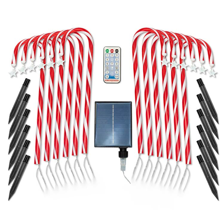 Świąteczne laski cukrowe LED solarne - 12szt do ogrodu