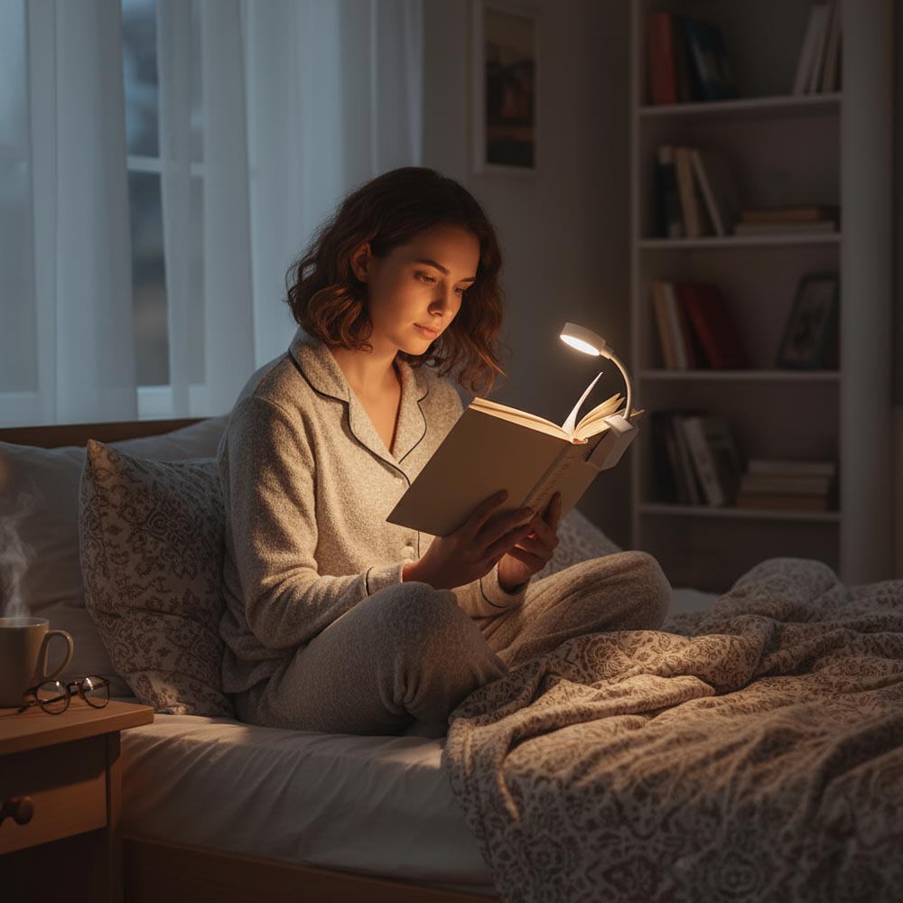 Bezprzewodowa lampka z klipsem do czytania książek - LED - 3 BARWY