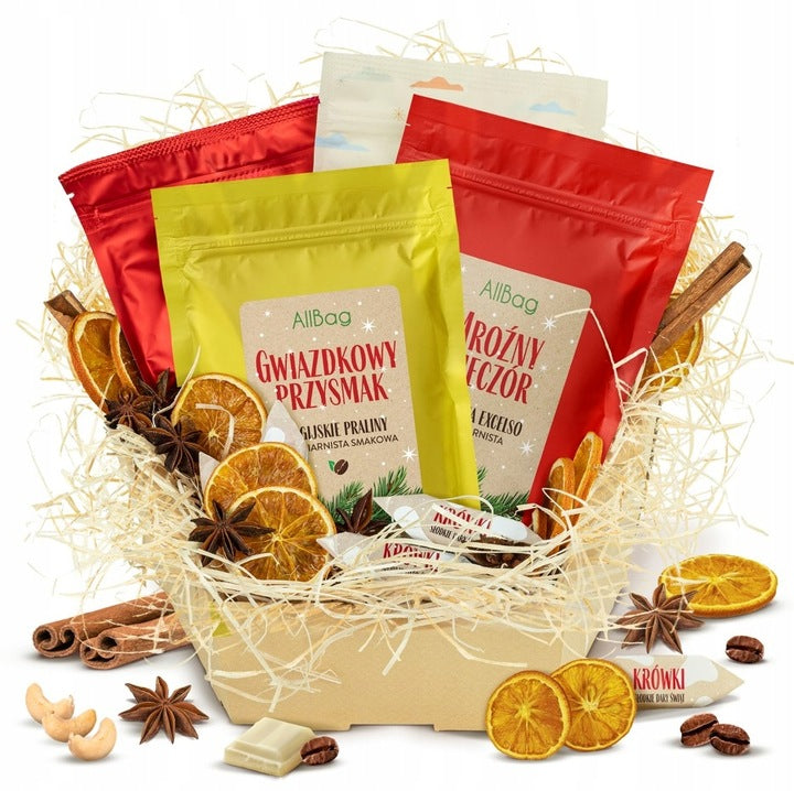 Christmas gift basket - coffee, chocolate, nuts