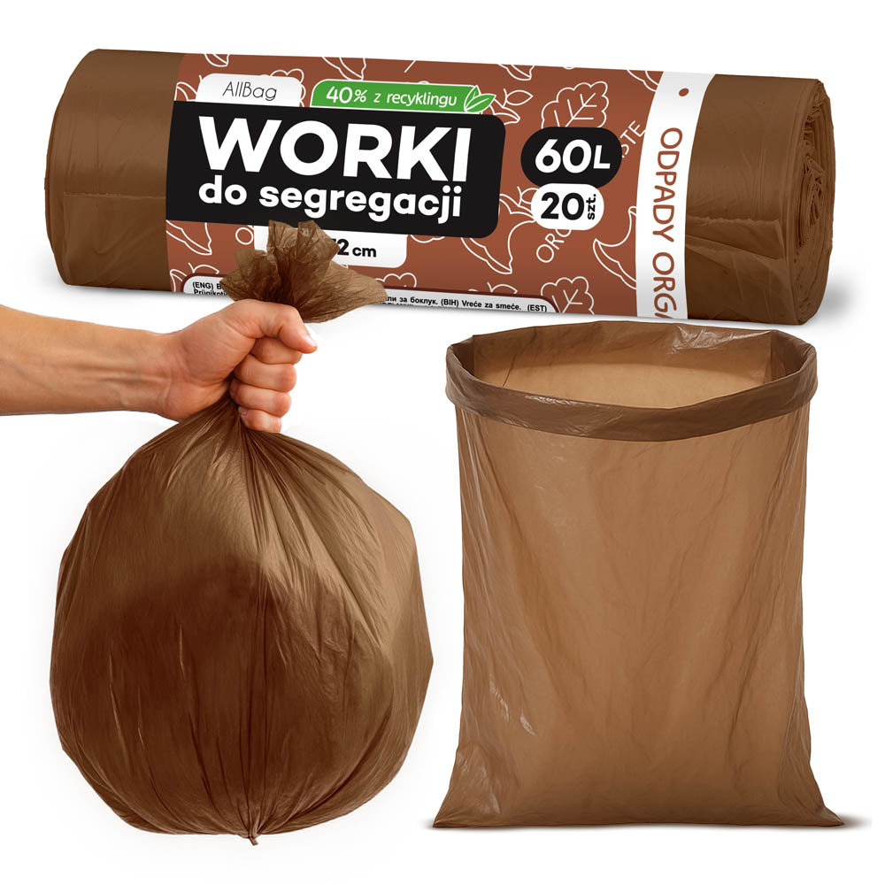 Worki na śmieci 60L brązowe ALLBAG