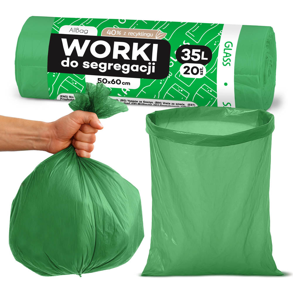 Worki na śmieci 35L zielone ALLBAG