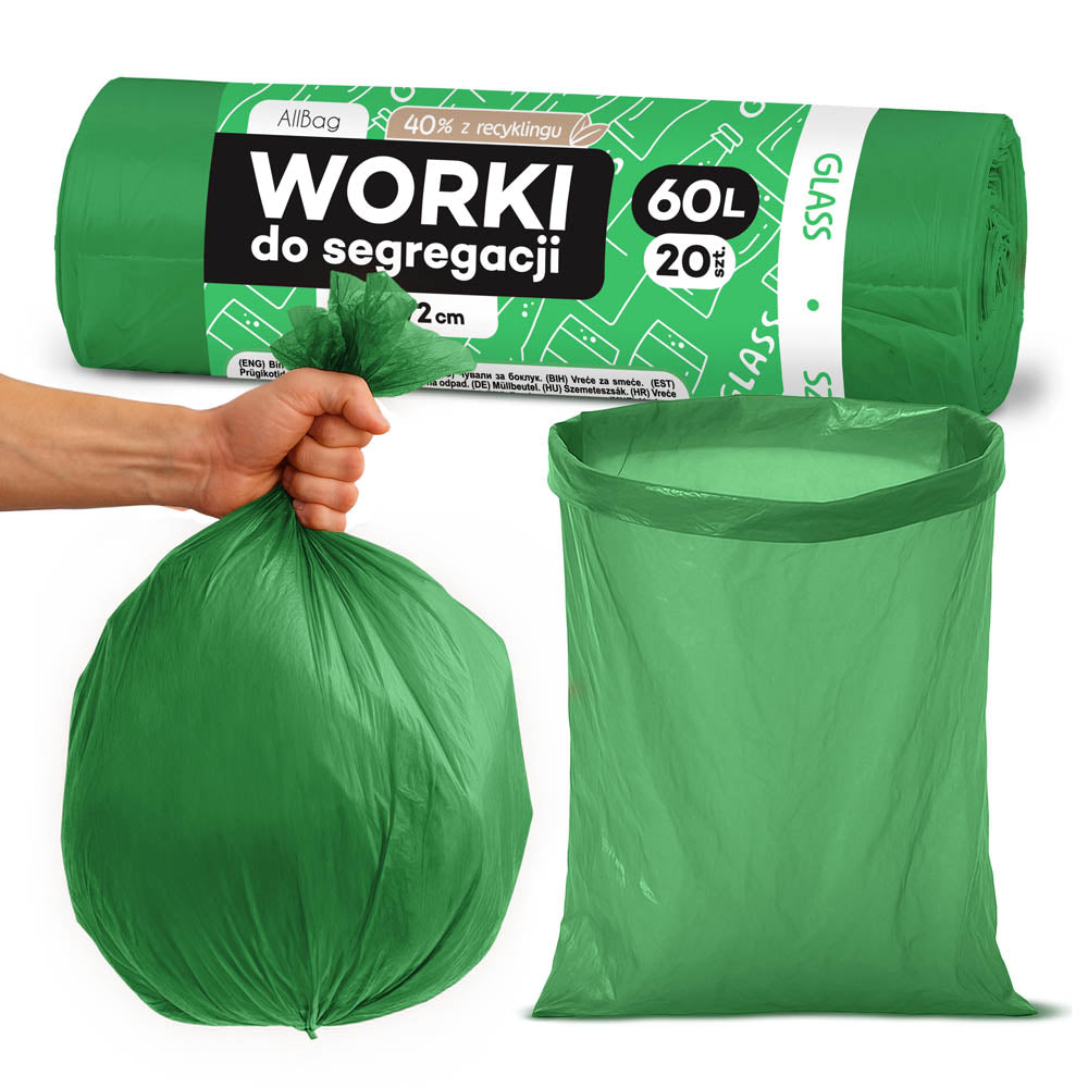 Worki na śmieci 60L zielone ALLBAG