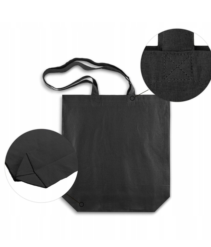 Torba bawełniana z dnem 38x42x8cm CZARNA 220g z długim uchwytem ECO