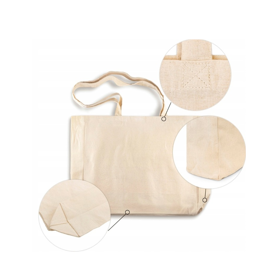 Torba bawełniana na zakupy BARDZO DUŻA I POJEMNA 45x12x35cm ECRU 280g ECO