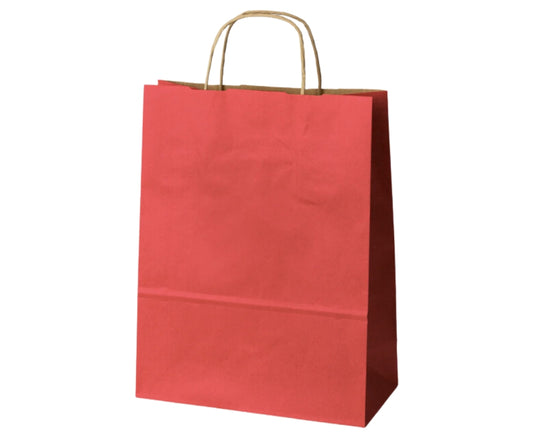 Torba papierowa czerwona 240x100x320 mm z uchwytem skręcanym, do eleganckiego pakowania produktów w sklepie