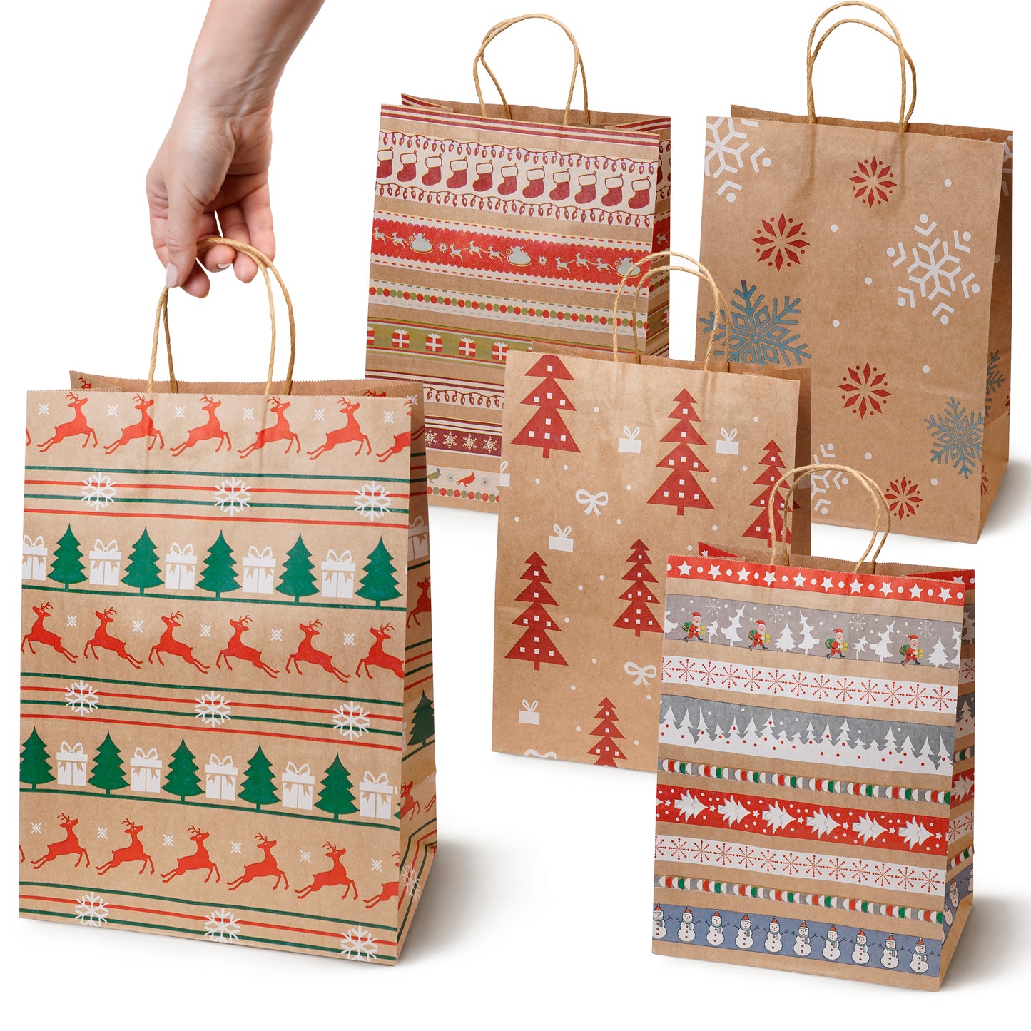 Christmas Paper Gift Bags - 270x210x110mm - SET #10 - MEDIUM SIZE