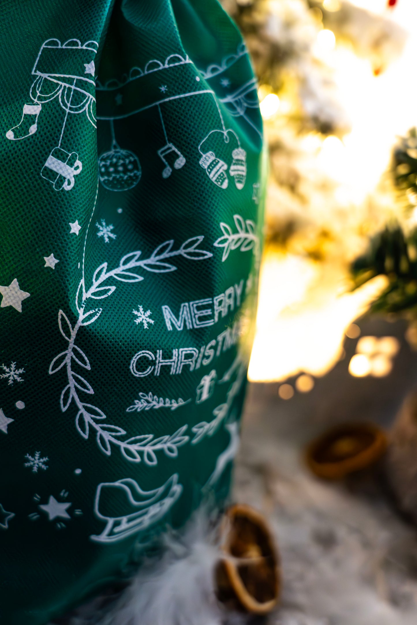 Świąteczny woreczek na prezenty "Merry Christmas" zielony