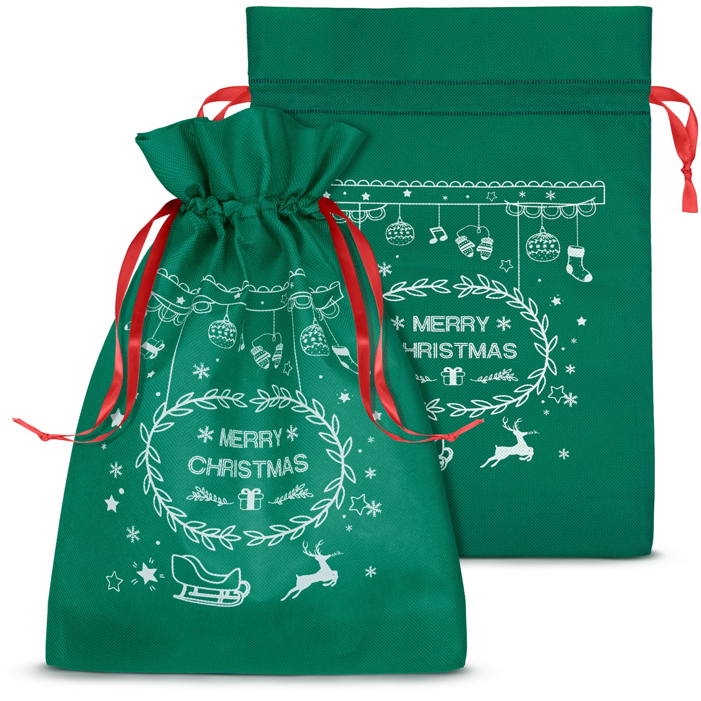 Świąteczny woreczek na prezenty "Merry Christmas" zielony