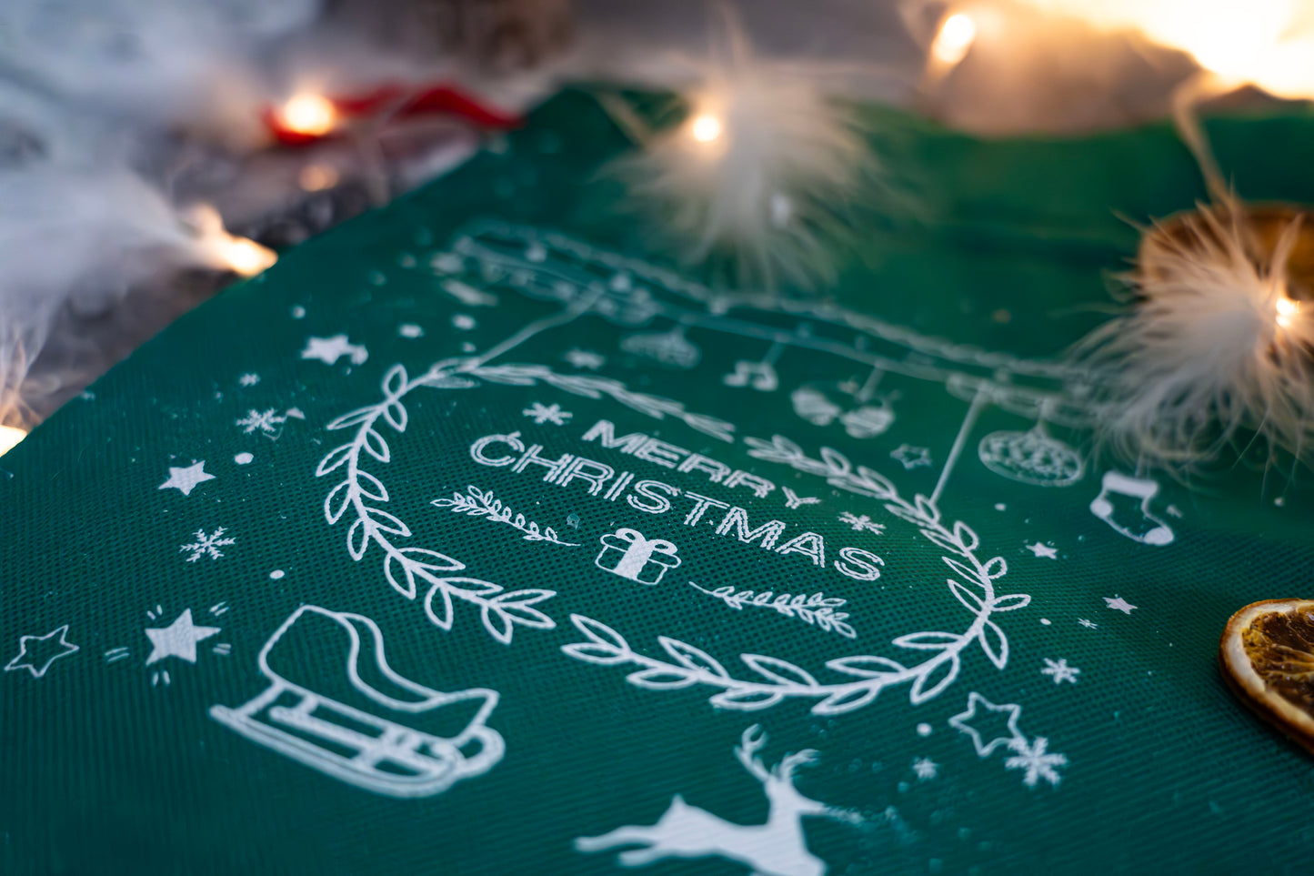 Świąteczny woreczek na prezenty "Merry Christmas" zielony