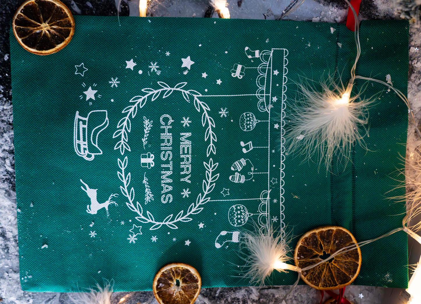 Świąteczny woreczek na prezenty "Merry Christmas" zielony
