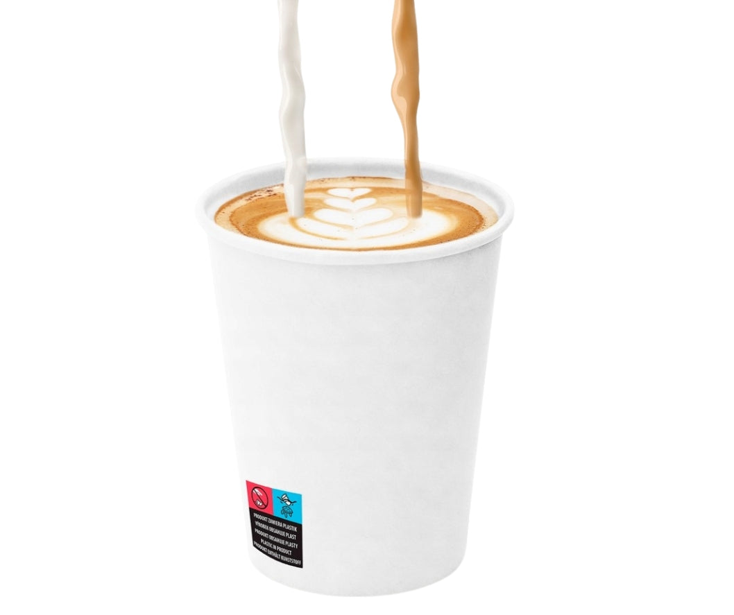 White paper cups 250ml 8oz for coffee, tea, hot and cold drinks