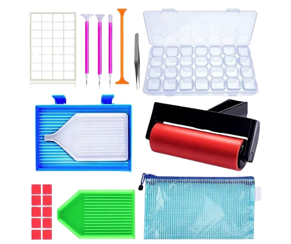 Zestaw akcesoriów do diamond paintingu z organizerem i torbą DUŻY ZESTAW