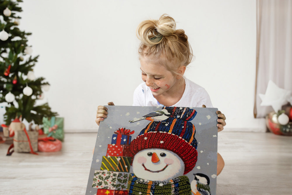 Painting by numbers "Winter snowman" 40x50 cm + Frame, CHRISTMAS PAINTINGS