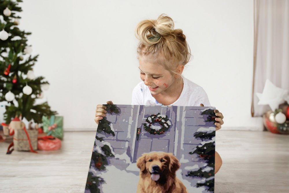 Painting by numbers "Christmas Dog" 40x50 cm + Frame, CHRISTMAS PAINTINGS