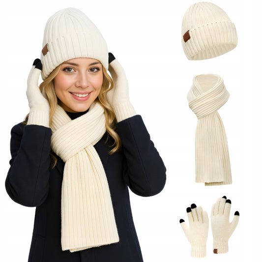 Ciepły zestaw zimowy - czapka, szalik, rękawiczki - DAMSKI KOMPLET ZIMOWY