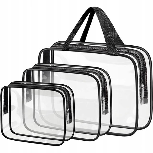 Kosmetyczka podróżna przezroczysta unisex, zestaw 3 sztuki, idealna do bagażu podręcznego i organizacji kosmetyków