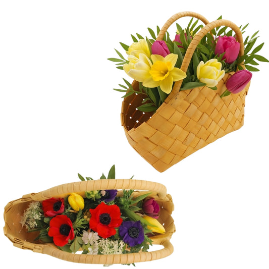 Pleciony kosz z uchwytami - tkany kosz na kwiaty, ozdoby