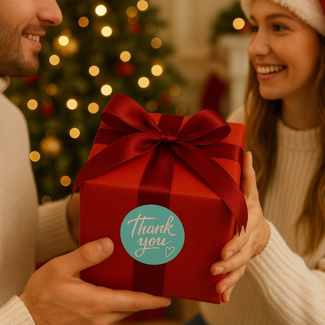 Stickers for gifts, souvenirs, boxes - CHRISTMAS STICKERS - "THANK YOU" - BLUE COLOR