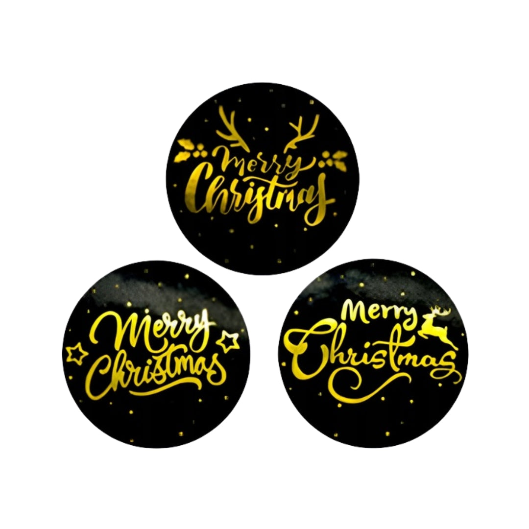Stickers for gifts, presents, boxes - CHRISTMAS STICKERS - "MERRY CHRISTMAS" - BLACK AND GOLD
