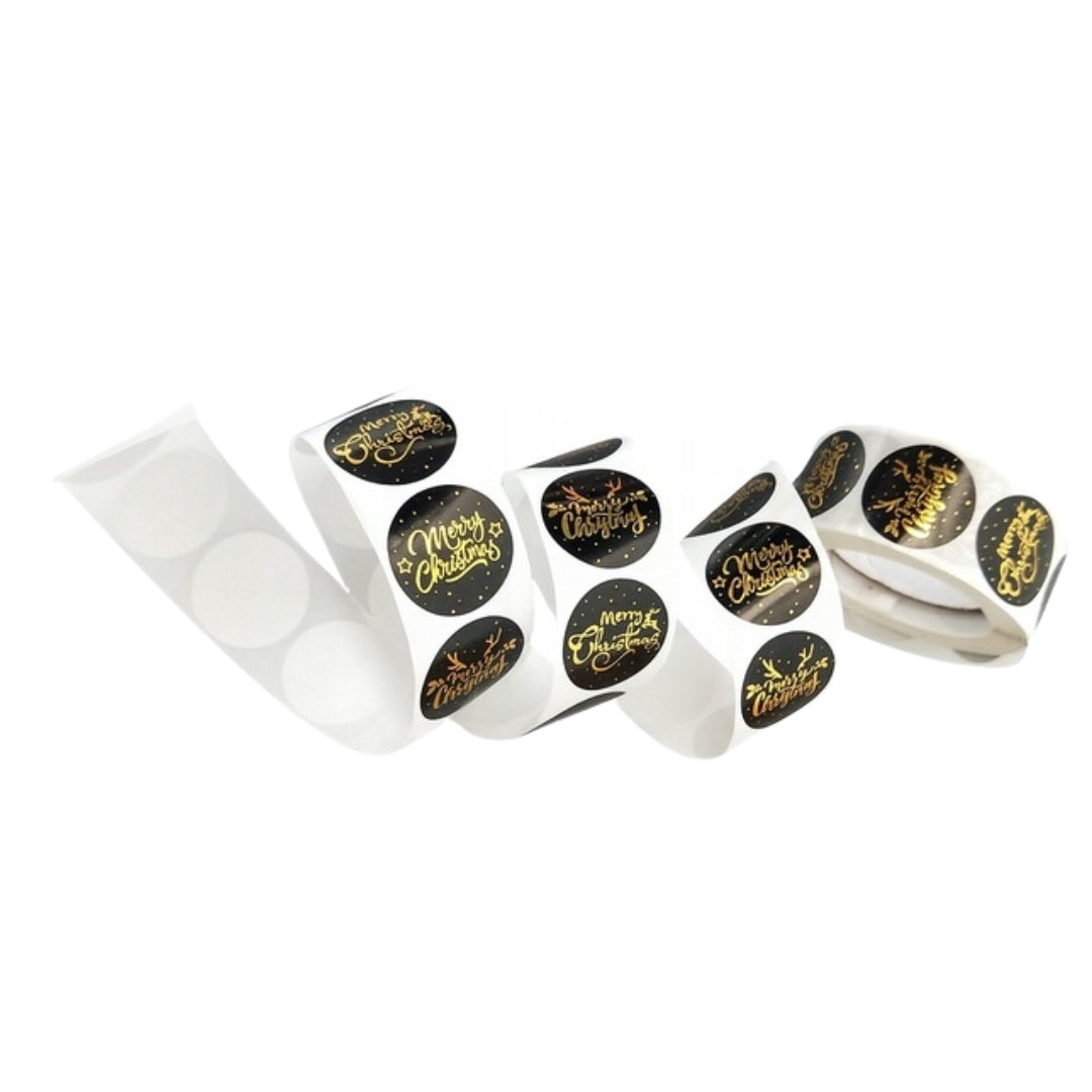Stickers for gifts, presents, boxes - CHRISTMAS STICKERS - "MERRY CHRISTMAS" - BLACK AND GOLD
