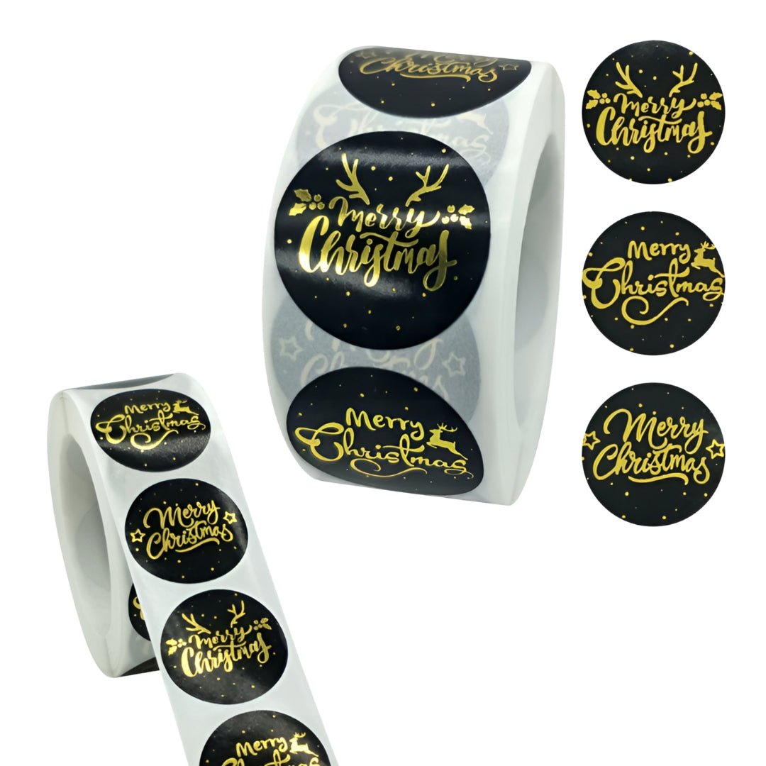 Stickers for gifts, presents, boxes - CHRISTMAS STICKERS - "MERRY CHRISTMAS" - BLACK AND GOLD