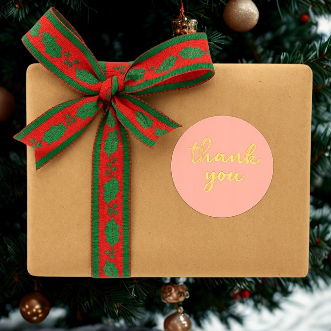 Stickers for gifts, souvenirs, boxes - CHRISTMAS STICKERS - "THANK YOU" - PINK GOLD
