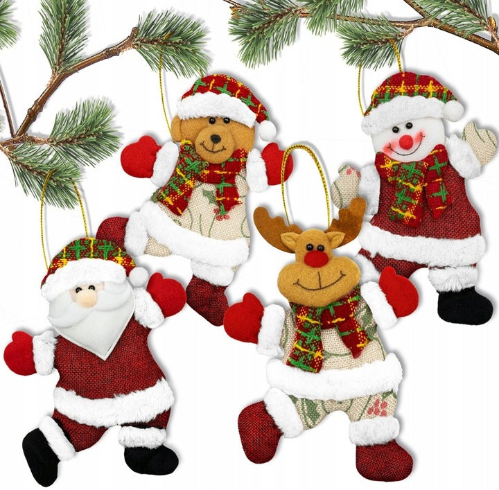 Christmas tree decorations pendants SET 4 pcs: Teddy bear, reindeer, snowman, Santa Claus