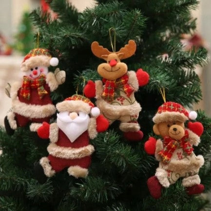 Christmas tree decorations pendants SET 4 pcs: Teddy bear, reindeer, snowman, Santa Claus
