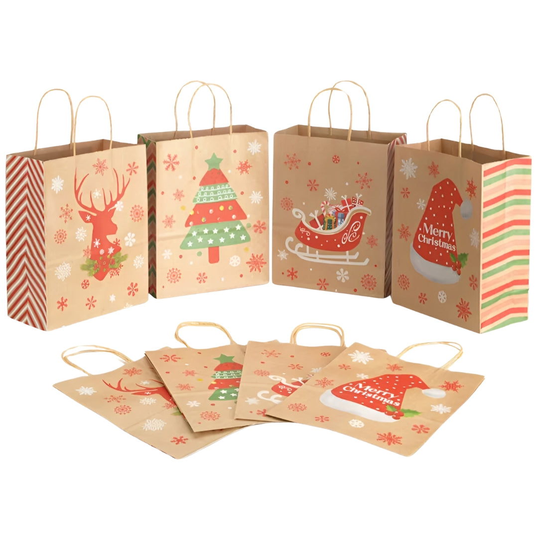 Papierowa torba świąteczna na prezenty - 270x210x110mm - 4 wzory - ZESTAW #2 - ŚREDNI ROZMIAR