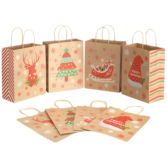 Papierowa torba świąteczna na prezenty - 210x150x80mm - 4 wzory - ZESTAW #2 - MAŁY ROZMIAR