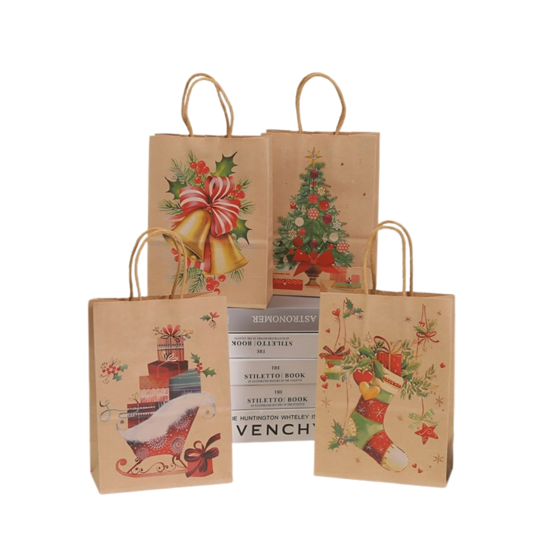 Paper gift bags - CHRISTMAS - 330x260x120mm - 4 patterns - SET #4 - LARGE SIZE