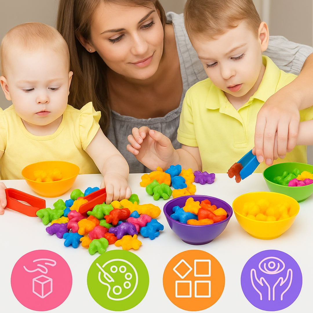 Zabawkowe kolorowe zwierzątka - segregowanie kolorowych figurek - ZABAWKA MONTESORI