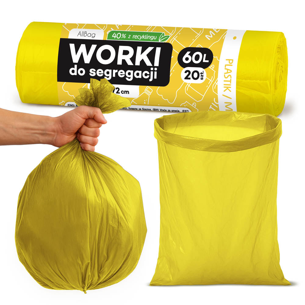 Worki na śmieci 60L żółte ALLBAG